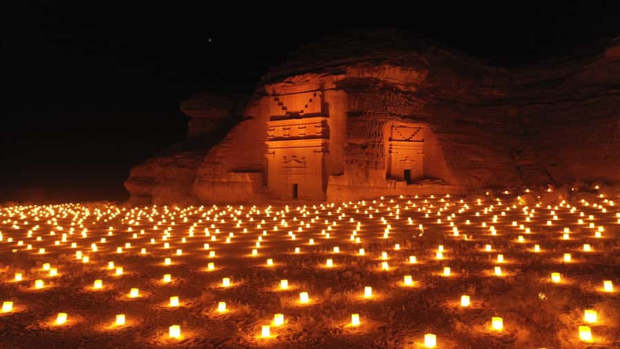 AlUla: Hegra After Dark Show with Chariot Ride - Qasir al-Farid under lamps